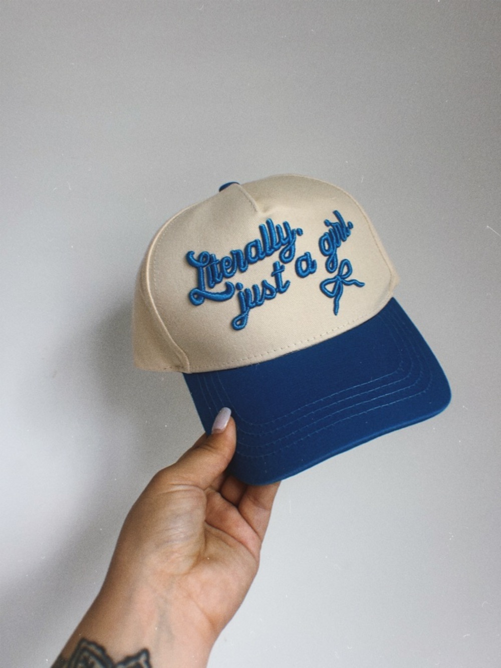 Literally Just a Girl Two-Tone Baseball Cap - Cream and Blue